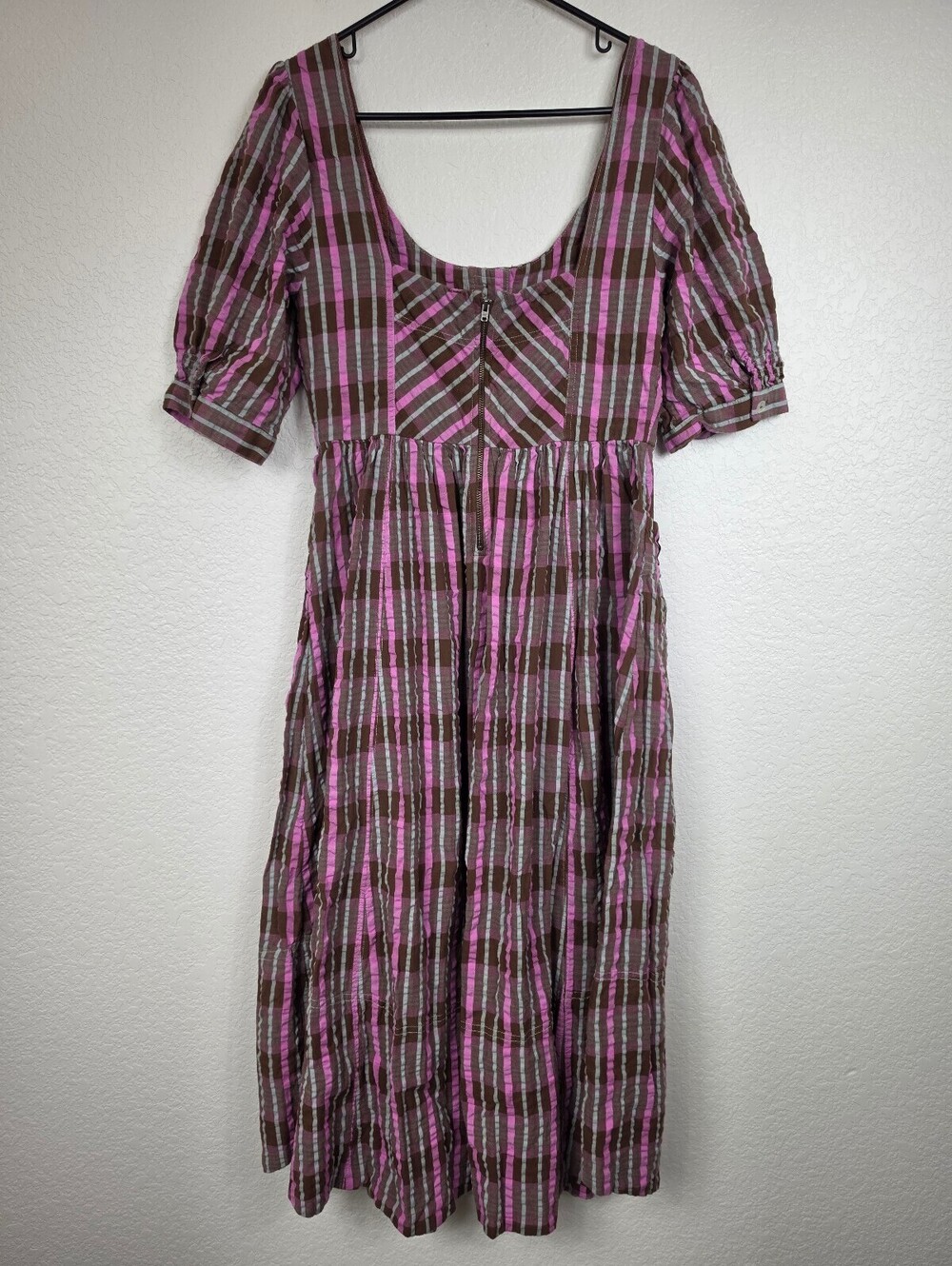 Free People Plaid Puff Sleeve Dress Small